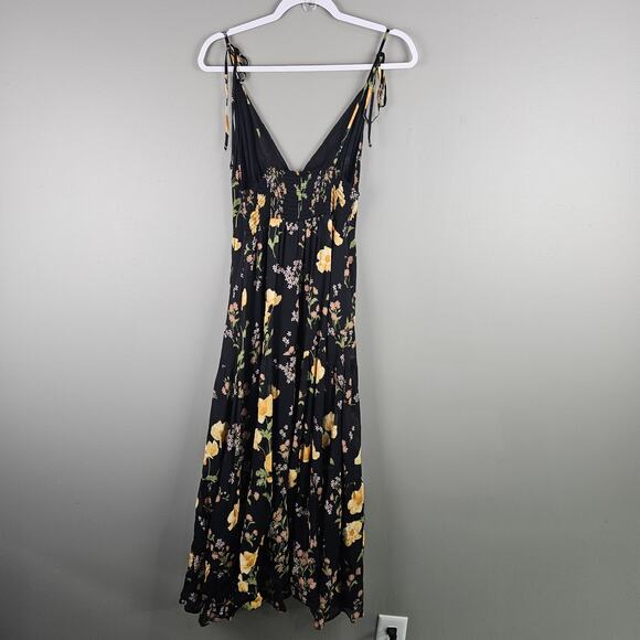 Reformation Jaden Floral Black Tie Shoulder Midi Marseille Dress Size 8 - Picture 2 of 7